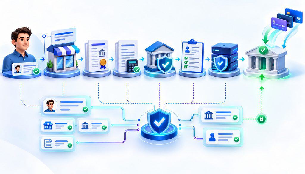 Sole proprietor DBA and merchant bank verification workflow